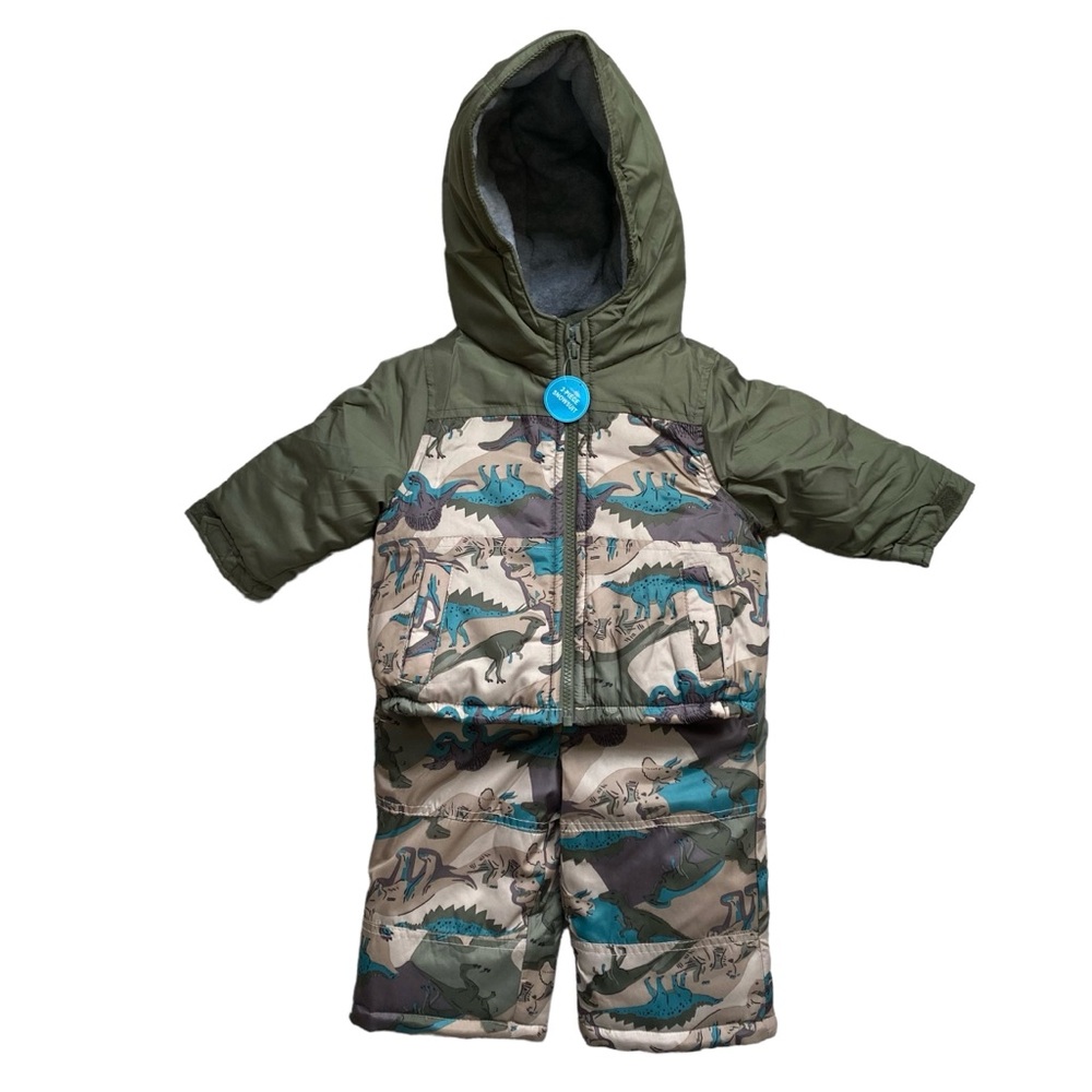 Carter’s Snowsuit Set Dinosaur Camo Green Snow Bibs and Coat NEW 12 Months Boy